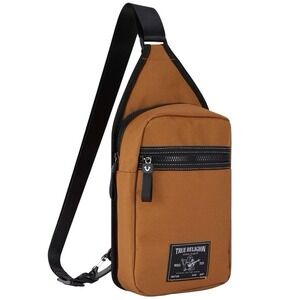 TRUE RELIGION Yeta Buddha Patch Sling Bag Crossbody Bag Tan Black Men's *NEW*